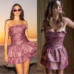 LOVESHACKFANCY Acelin Floral Ruffled Mini Dress in Plum Garden Size 2